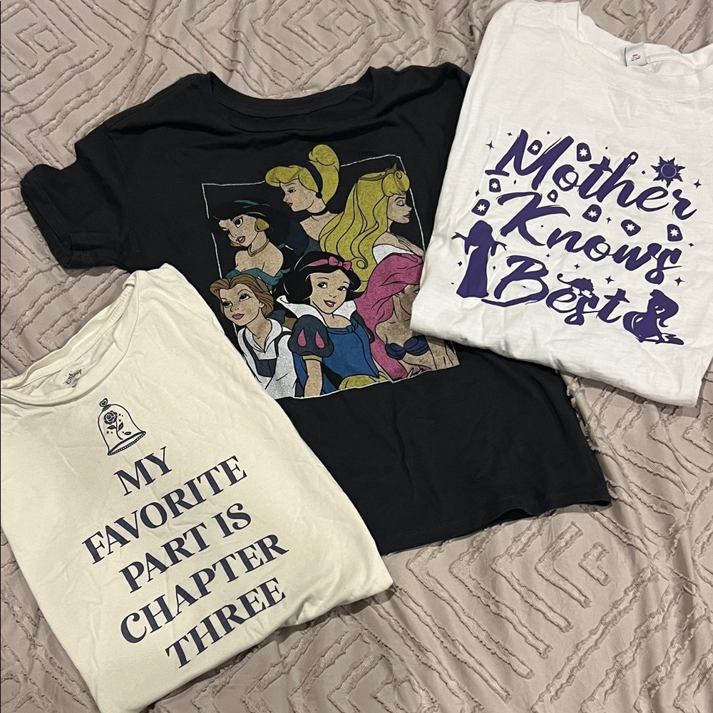 Adult Disney Princess T-Shirt Trio in Black, White, and Purple